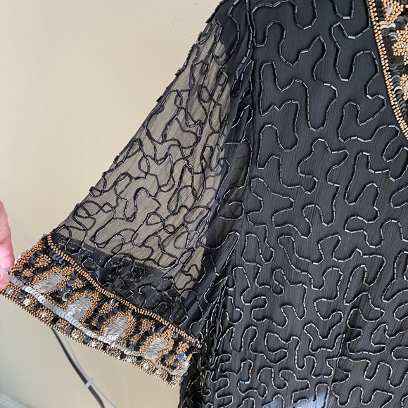 Vintage Beaded Cocktail Dress, 100% Black Silk, Beads & Sequins,by L Kazar,NY,2X - Picture 12 of 14